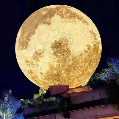 亮灯户外景观玻璃酒钢店民月宿月球灯酒吧氛围圆玻璃钢月灯球蜡烛