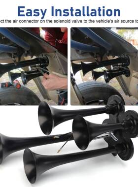 跨境热销AS034现货 12V/24V四管黑色镀铬电控气喇叭卡车货车用