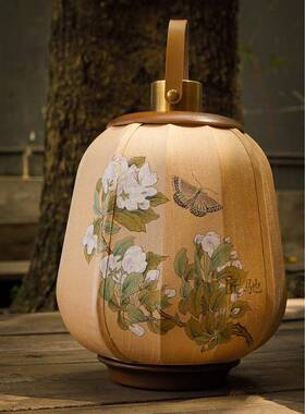 W韵8手灯绘《春》手提灯笼布艺台灯新中式复古卧室床头夜灯氛STSH