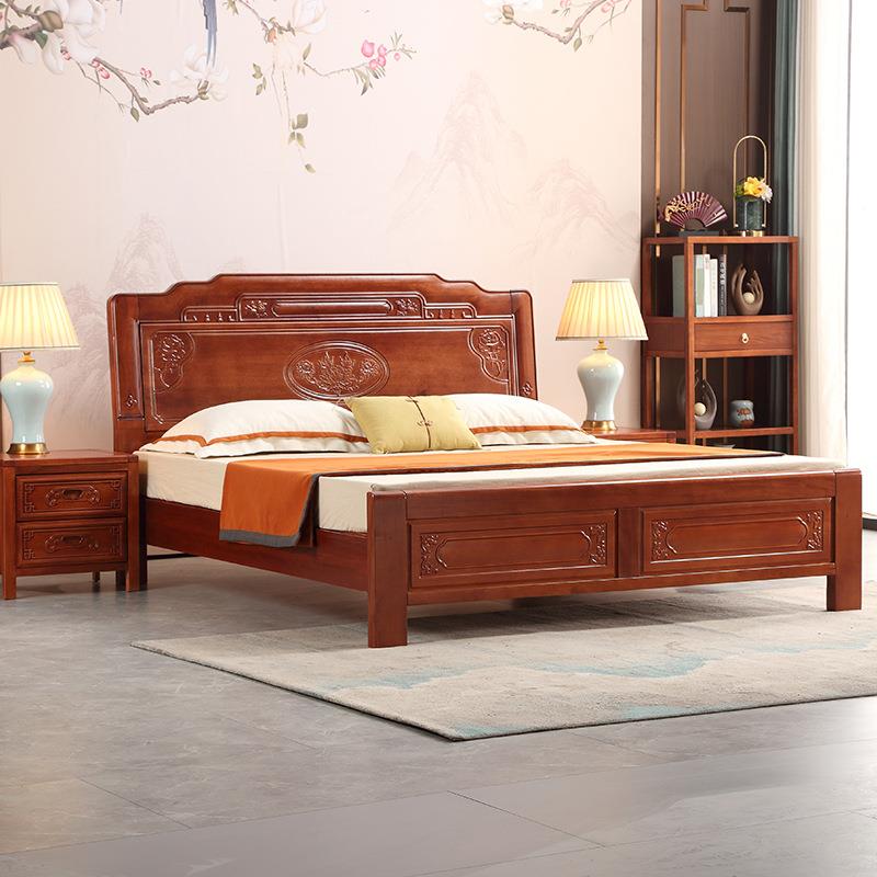 全榫米BWJ卯花梨木木实床雕全实木15新中式菠萝格花1米8床双人床
