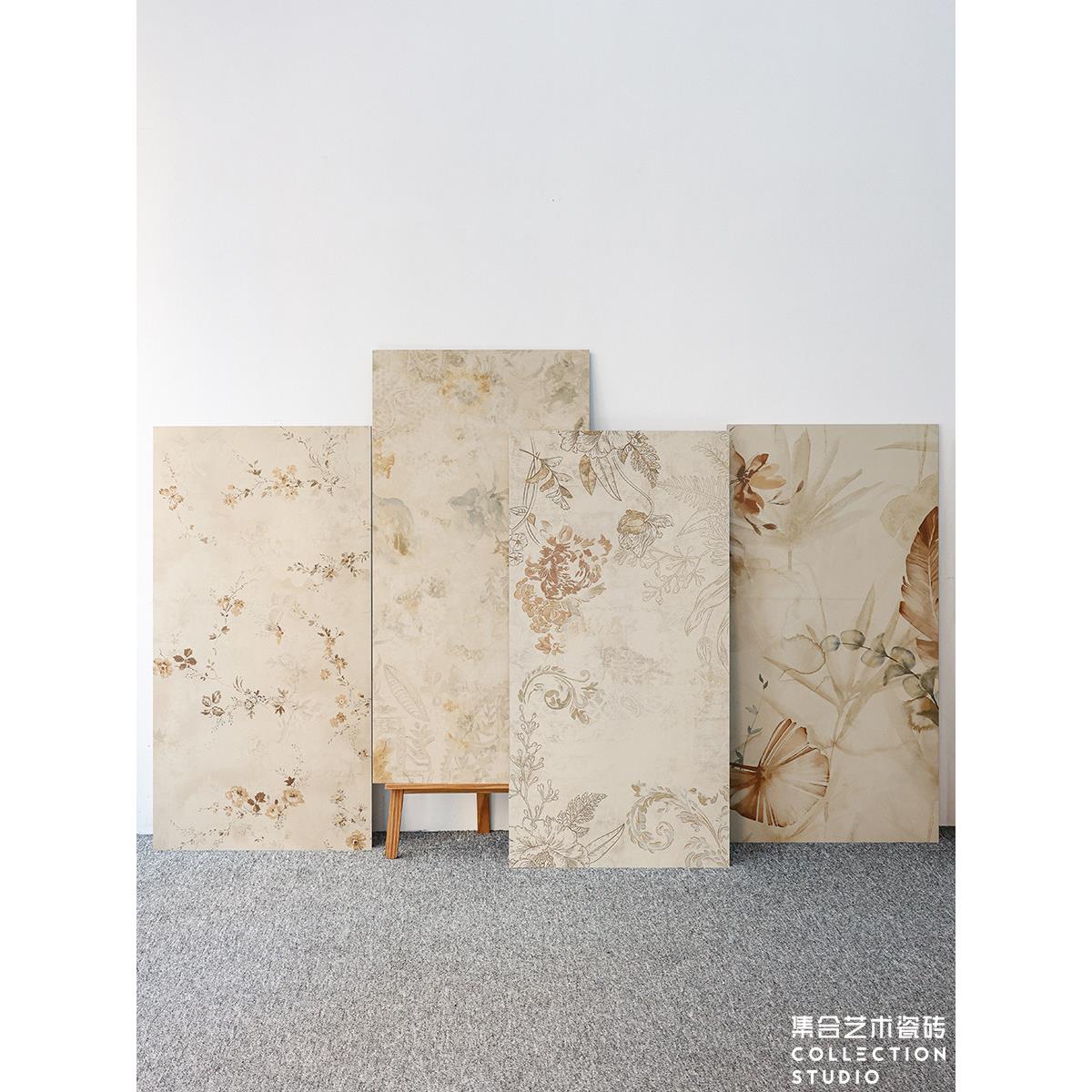 法式米黄柔光覆古花砖瓷砖600*1200全瓷卫生间咖啡厅背景墙砖