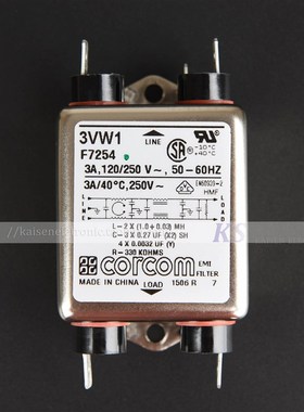 3VW1 V W系列 F7254 6609044-1 Corcom 3A 抗干扰VDE喷码机滤波器