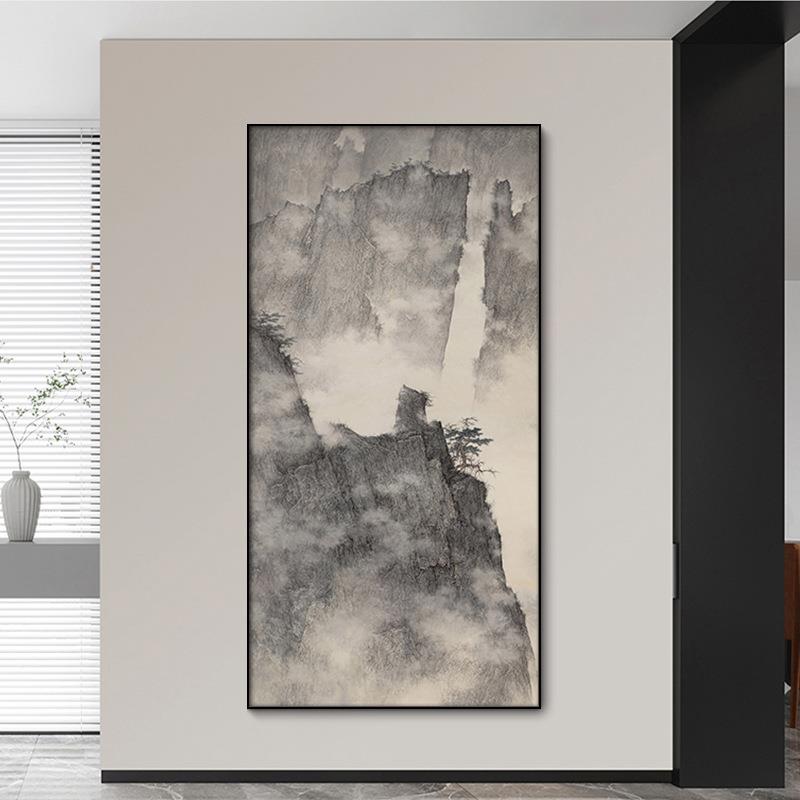 隐画世山居新酒中式玄关装饰店走廊挂画售楼处壁画茶室山水画山水图片