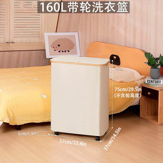 家用脏衣篮45456带轮可折篓叠楠竹子框架收纳筐脏衣大容量设收纳