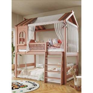 飞屋床实XLM025木儿童树屋高床城堡床房户子组合上下铺床高架小半