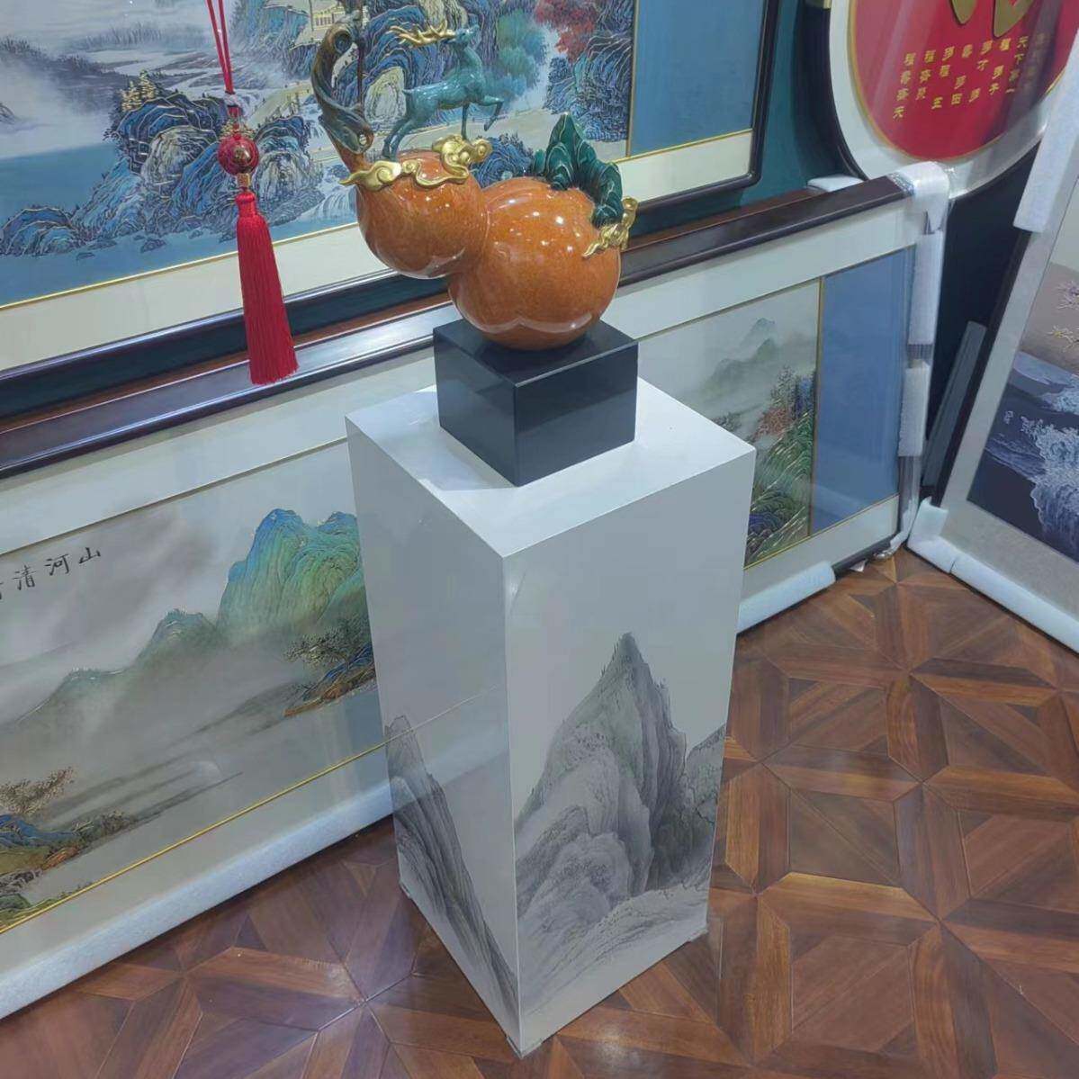岩板花架轻奢厅地落式电视旁酒客店玄关置物底架展MJS示台摆件座