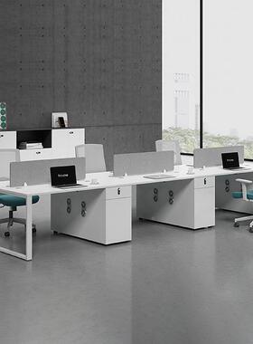 钢架办公桌工简约白色2位/4/6EK-G636-人职员风位办公桌椅组财务