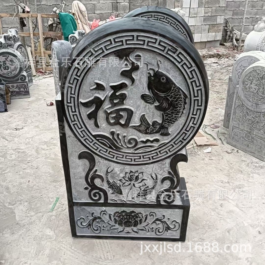 别墅庭院门前青石汉白玉仿古抱鼓石 石雕貔貅狮子石门鼓庭院摆件