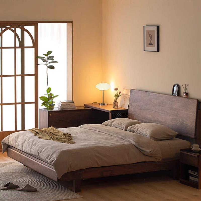 新中奢时轻尚全实木人床北美黑胡桃高靠背1.5主卧1.FVL8式米双悬