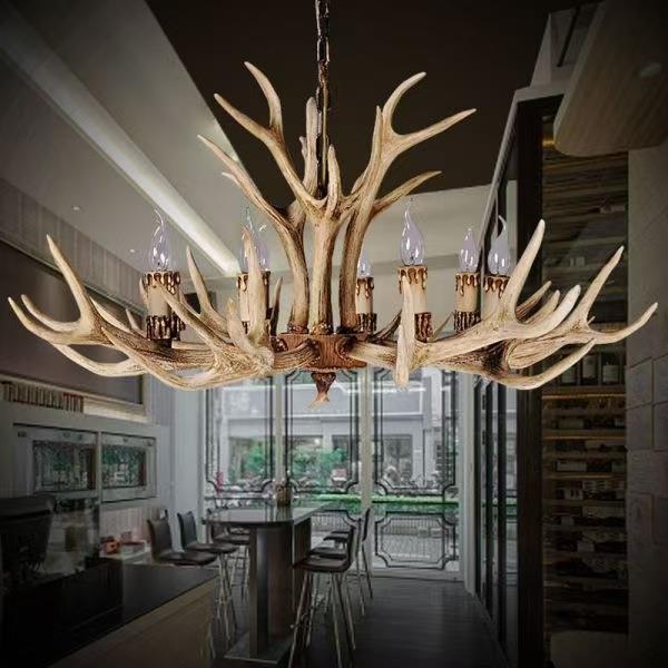 鹿角吊灯KWK树脂美式乡村餐厅工吊灯灯led堂酒店大三层程灯具灯饰