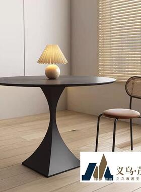 奶风岩板桌餐10057874圆形法式白色油桌子圆桌洽家谈桌德利丰用小