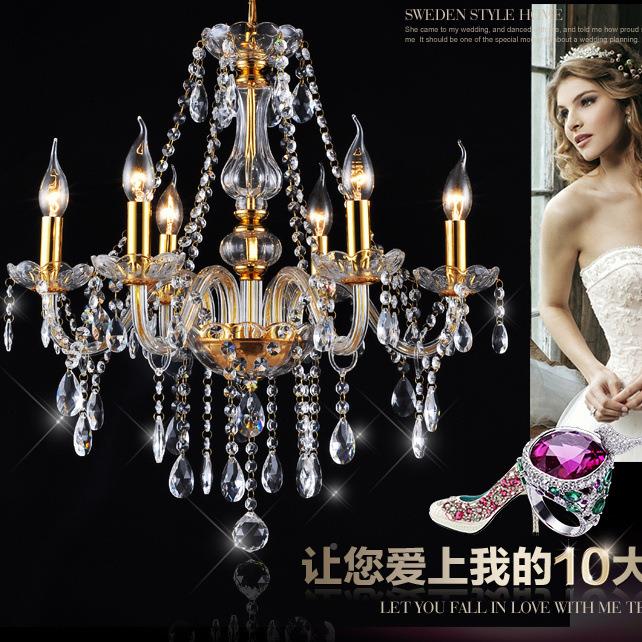 头欧式客厅金蜡色室水晶吊灯6/8头卧708灯婚庆餐厅玻璃烛灯LED灯
