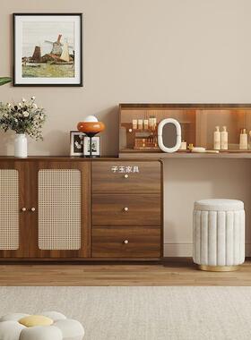 复古风藤伸编实木梳妆台一体储物斗柜025新FTB款2卧可缩转角室梳