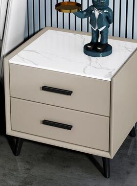 实木轻奢床头柜简28809约物现代皮质床边室卧柜家用迷你岩板储收