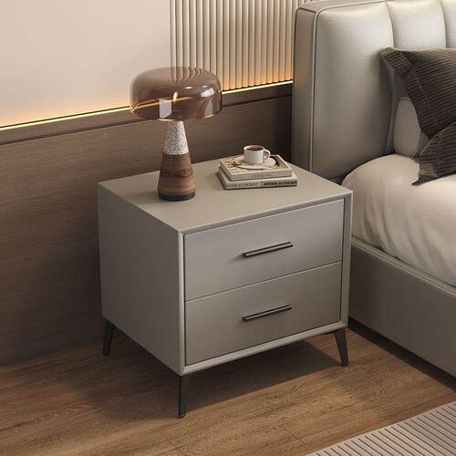 新款岩质板台面小柜子板CKK式简约轻奢皮床边柜宿床头柜民网红奶