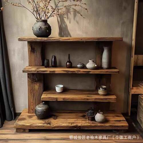 物诧寂风书架博古架储榆置物架落地多KUY层老纳木民宿客栈收展示