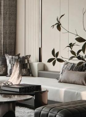 高酒店抱枕沙发靠枕灰咖割绒提腰花枕现档代轻奢样板XMC间靠垫靠