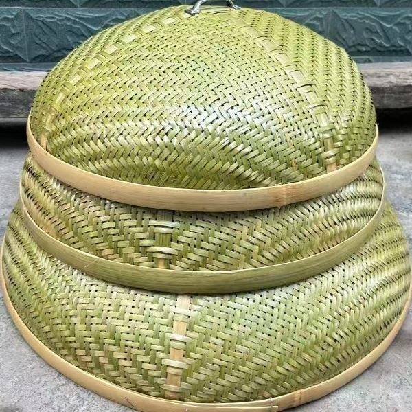 竹编虫餐罩层皮复古有孔菜罩工防ALU尘菜特盖竹青头农手大号特桌