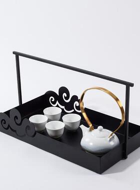 摆大岸堂新中式UPQ铁艺提篮黑色铁具收纳盒茶棚茶托盘板间样装茶