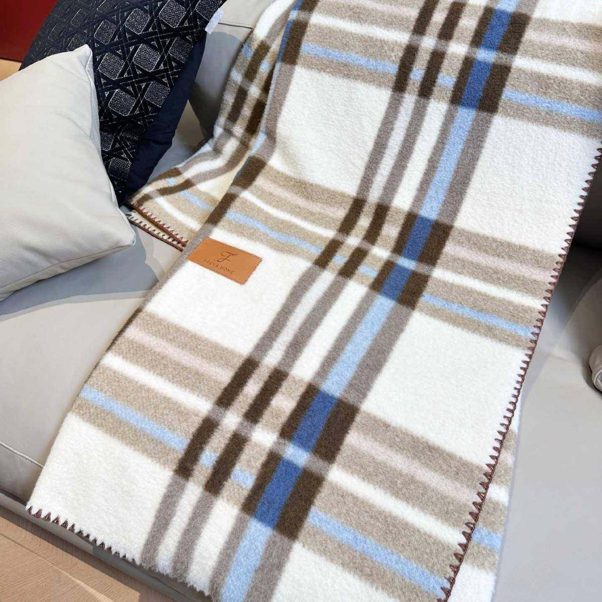 气百搭双面格闲纹澳羊绒盖毯毯秋冬季复古质时FRY尚亲肤保暖休毯