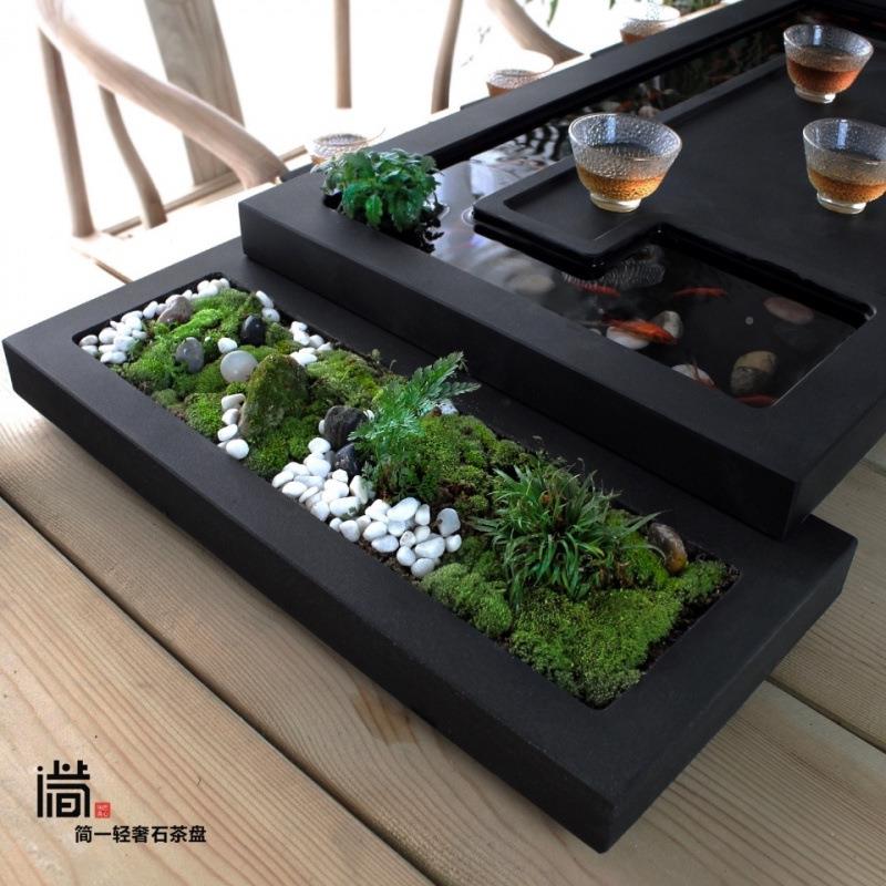 天然乌金石茶鱼盘流水养茶台中式茶海原AMA石茶用干台泡台家排水