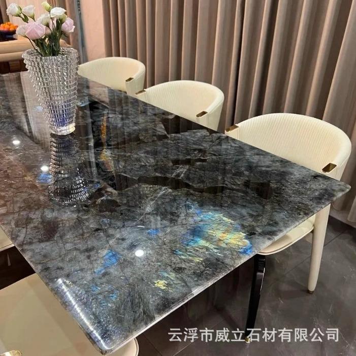 天然大理石蓝翡翠蓝色奢石材背景墙飘窗台台面洗手池桌面茶几