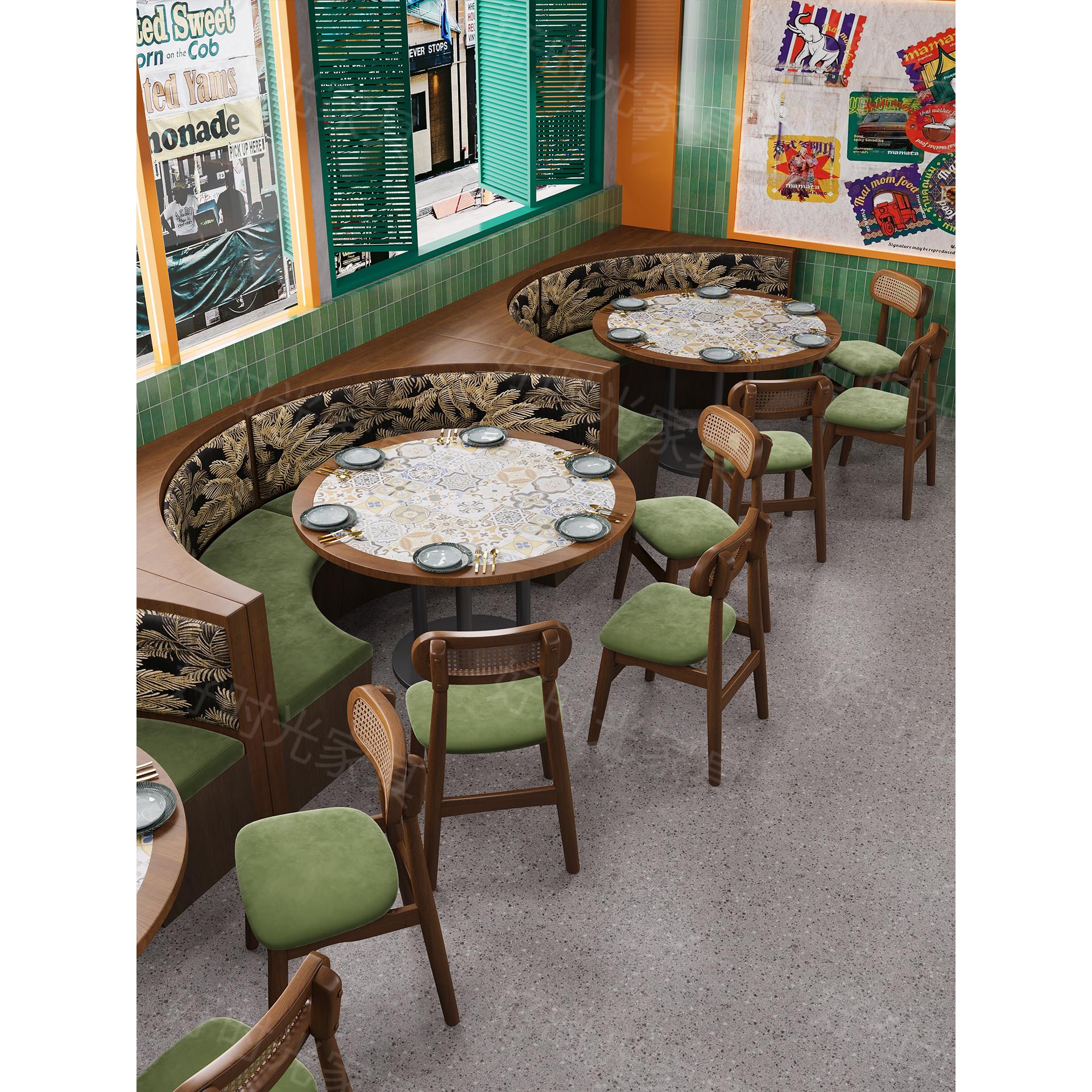 茶餐厅定制卡座沙发餐厅新中式饭店湘菜馆烤肉火锅店桌椅组合半圆
