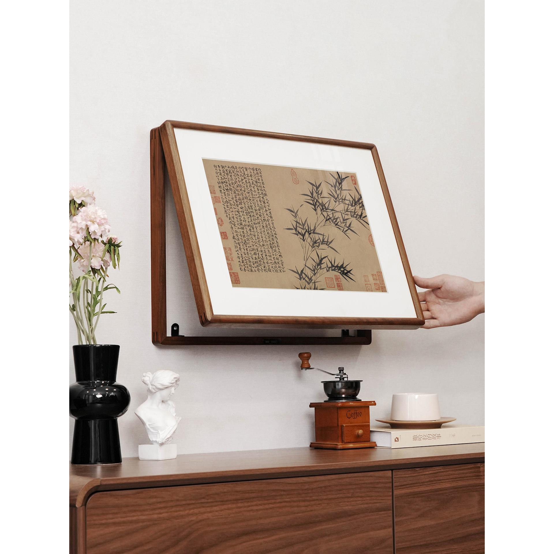 宋代美学覆古竹实木米盒装饰画中国风北美黑胡桃弱电盒挡挂画
