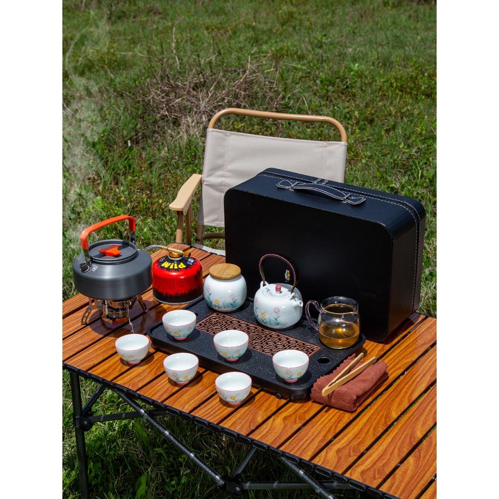采购产品户外旅行便携式茶壶茶具，户外汽车露营式茶杯，茶炉套装
