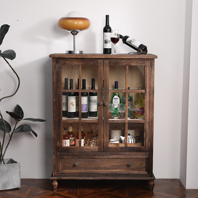 美式实木酒柜客厅靠墙储物柜电视边柜双门抽屉展示柜子欧式餐边柜
