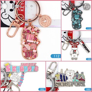 八个新加坡纪念品钥匙扣鱼尾狮牛车水可爱小挂件创意简约卡通