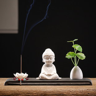 德化白瓷禅意小如来摆件新中式家居客厅玄关线香插小花瓶桌面饰品