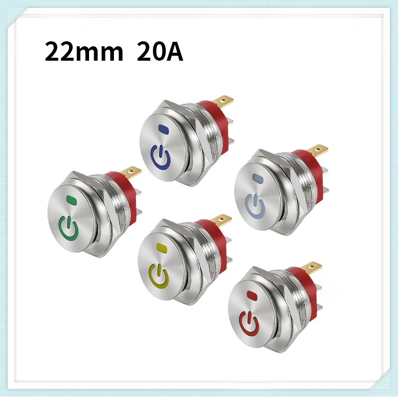 金属按钮 船型开关圆形22mm不锈钢15A大电流自锁按钮三脚 可定制