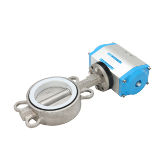 气动四氟蝶阀 D671F 气动对夹蝶阀 全不锈钢气动蝶阀 DN50 16P