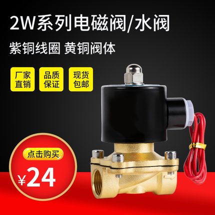 全铜常闭电磁水阀24V气阀2W160-15 4分AC220V 2W025-08 2分6分1寸