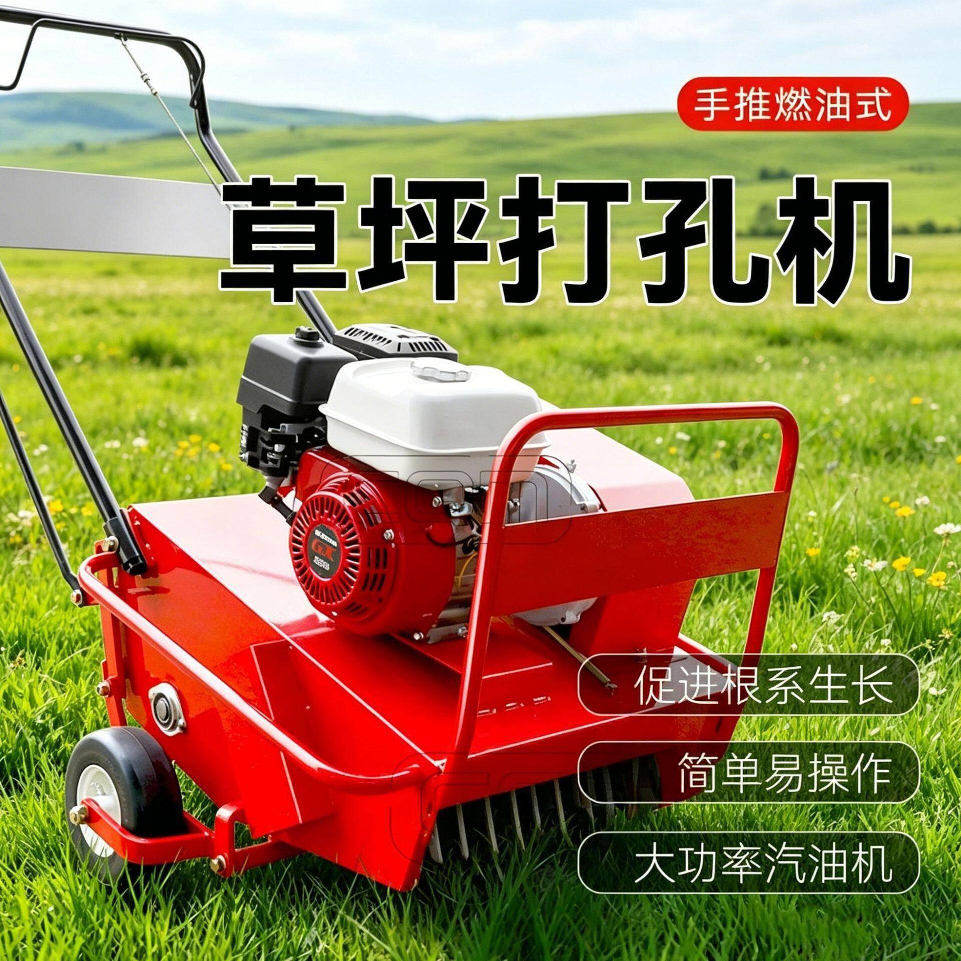新款手推式草坪打孔机草坪透气养护汽油机大马力园林足球场打孔机