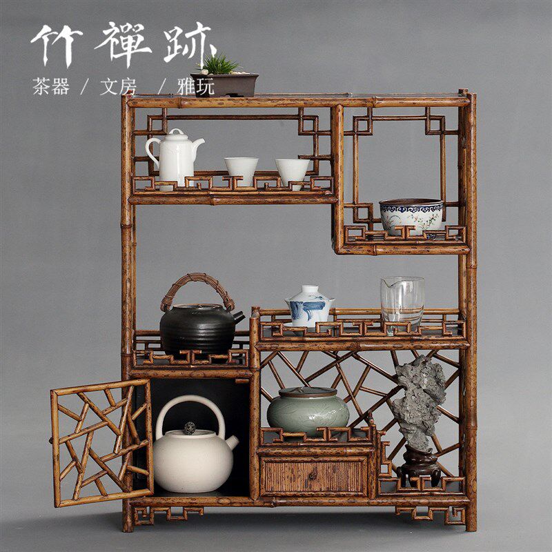 竹禅迹名家收藏 老料梅鹿竹茶柜老件茶空间会所茶棚博古架精品
