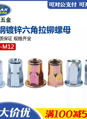 包邮蓝白彩锌内外平头半全六角通孔拉铆螺母小沉头盲孔密封拉卯帽