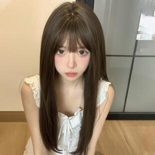 呐森假发女长发长直空气浏海Lolita圆脸甜美自然夏天网红JK全头套