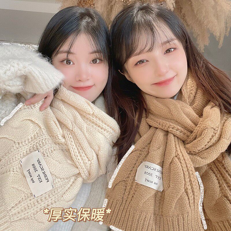 ins潮秋冬季围巾女加厚针织保暖韩版女士百搭复古情侣款毛线围脖