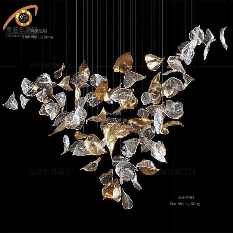 定制酒店大堂吊灯售楼部工程灯手工玻璃树叶羽毛吊灯