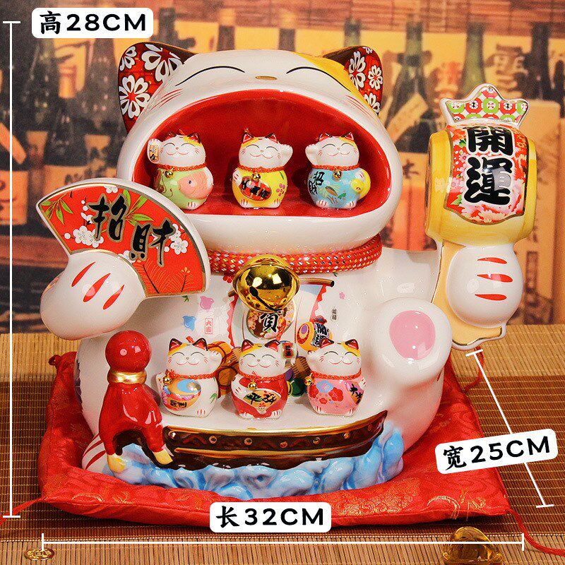 16寸特大号招财猫 陶瓷招财猫存钱罐企业银行商务开业礼品招财猫
