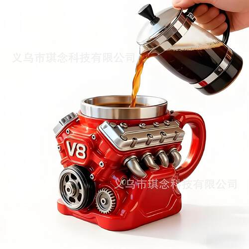 跨境新品V8 Engine Stainless Steel 3D MugV8发动机树脂杯子
