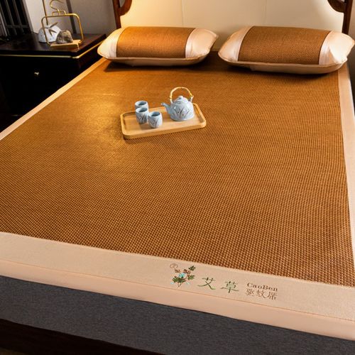 厂家艾草藤席床上用品夏季家用冰丝凉席三件套单双人宿舍席子