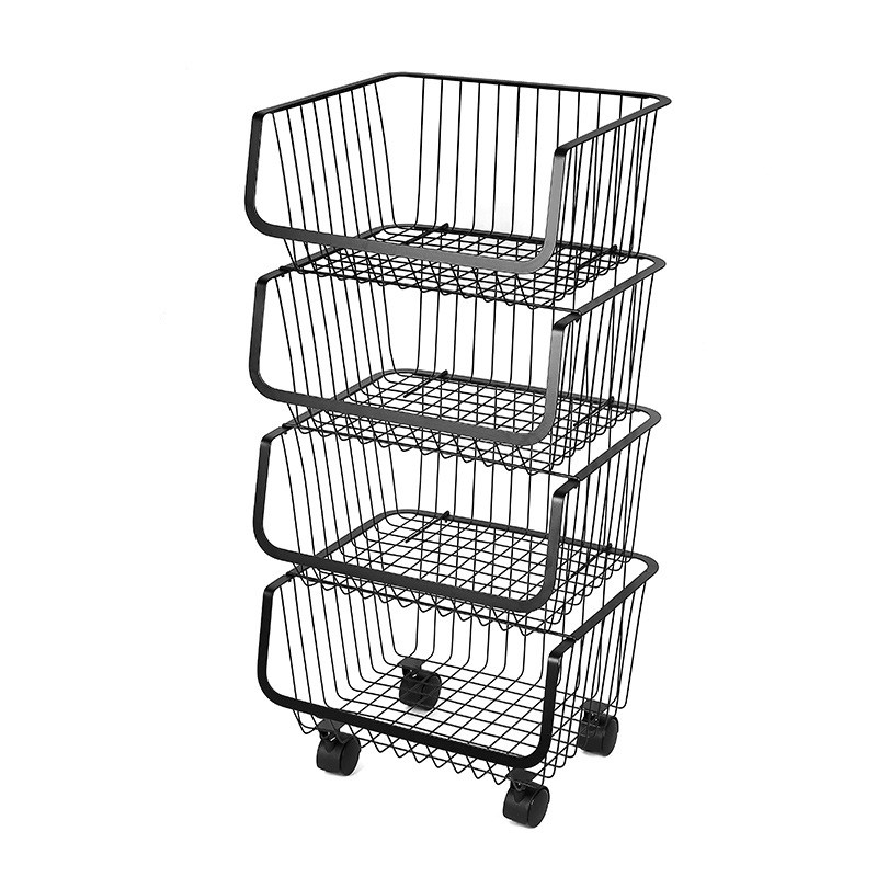 家用厨房带轮子多层金属置物架果蔬篮收纳筐可移动拆卸一手现货