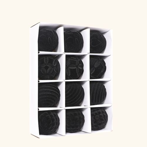 跨境植绒圣诞球6cm12个盒装圣诞树挂件 塑料彩绘丝绒球节日装饰品