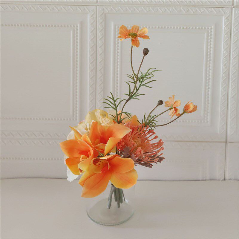 M301 洽谈桌花束仿真花橙黄休息室餐桌台商务摆件售楼处样板间摆