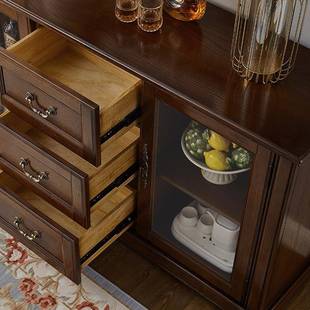 全简实木餐边玄柜美式 家用餐厅边柜茶水柜柜厨房碗筷现代约KSA关