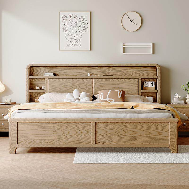 白蜡木床现代简约白木实木床全实木抽屉1米8双人主床卧大床床收纳