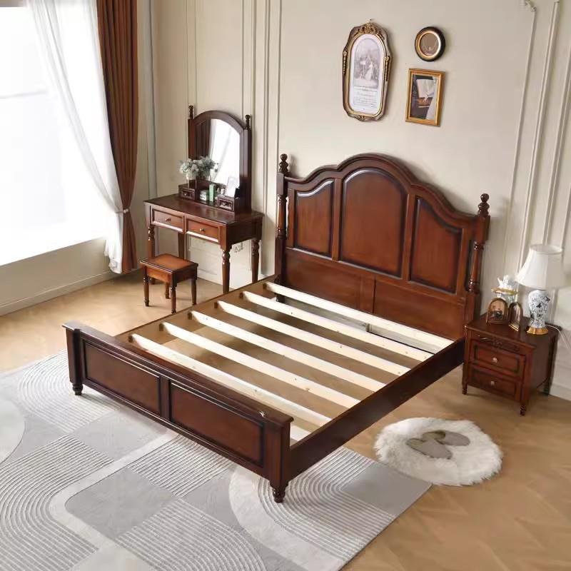 美式实人木床乡村奢床1.8米双床.0米轻大床主卧欧2式储物LC-1206#